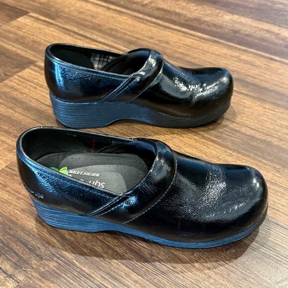 Skechers Tone-Ups Women's 8 Black Patent Leather Comfort Clogs Mules SN 38825 - Picture 2 of 14